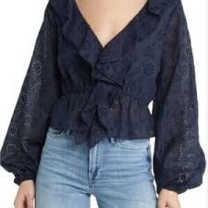 Frame Denim Navy Ruffle Blouse
